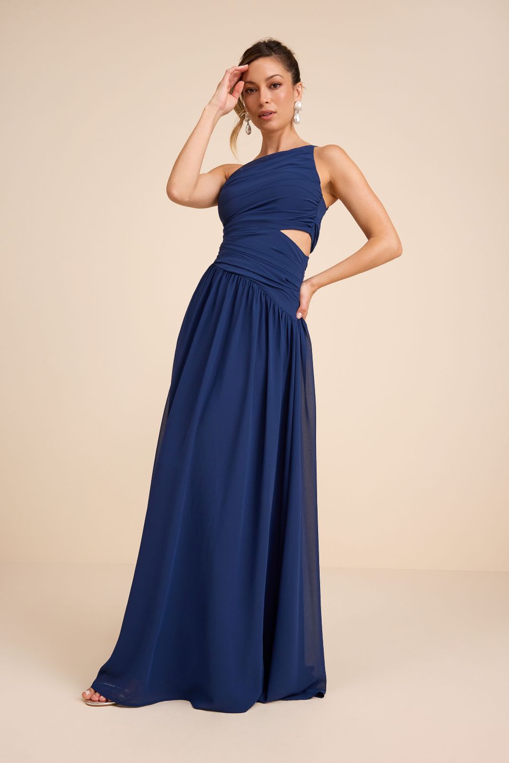 navy one shoulder gown