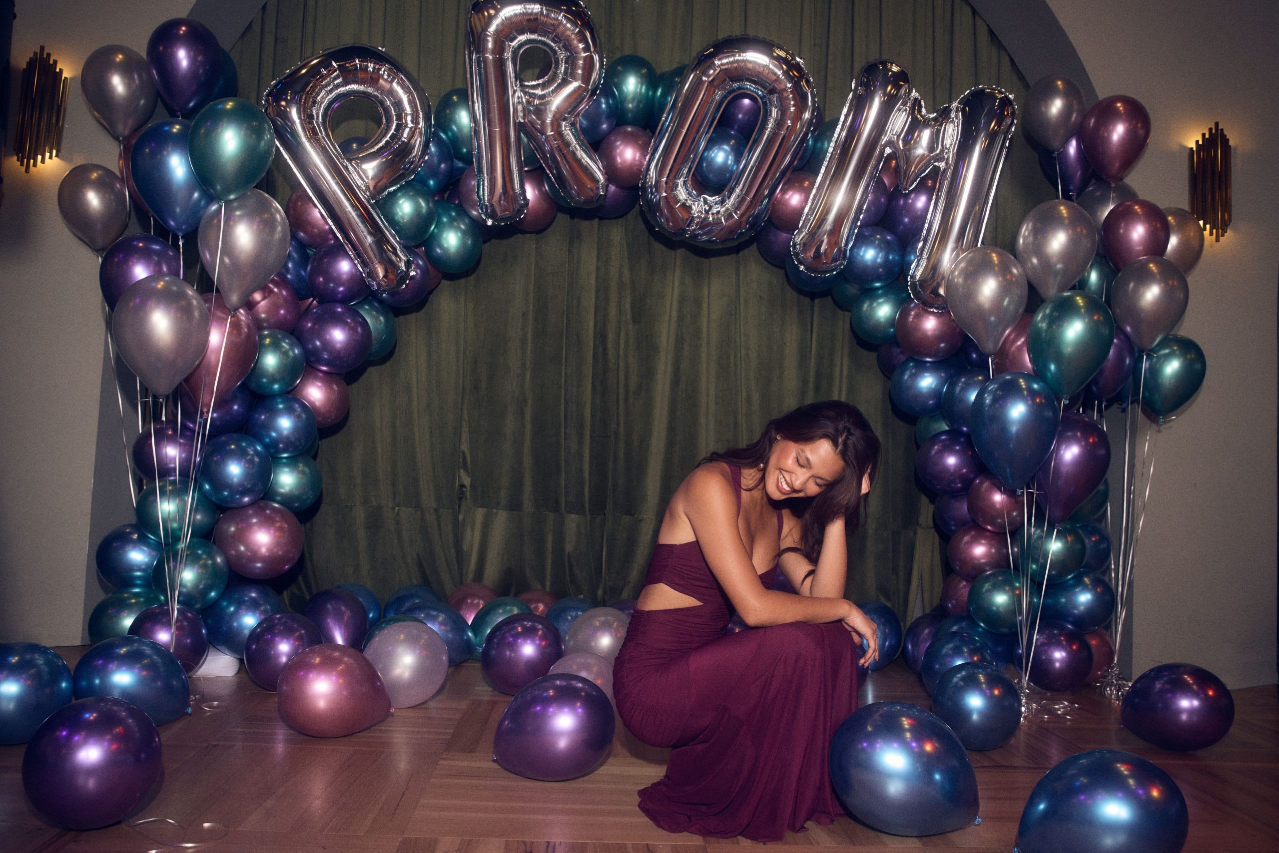 plum mesh mermaid prom dress