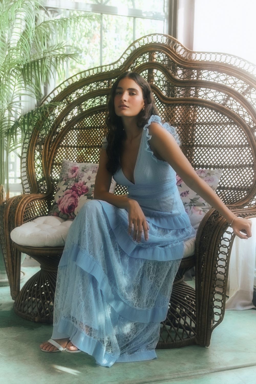 light blue tiered ruffle maxi dress