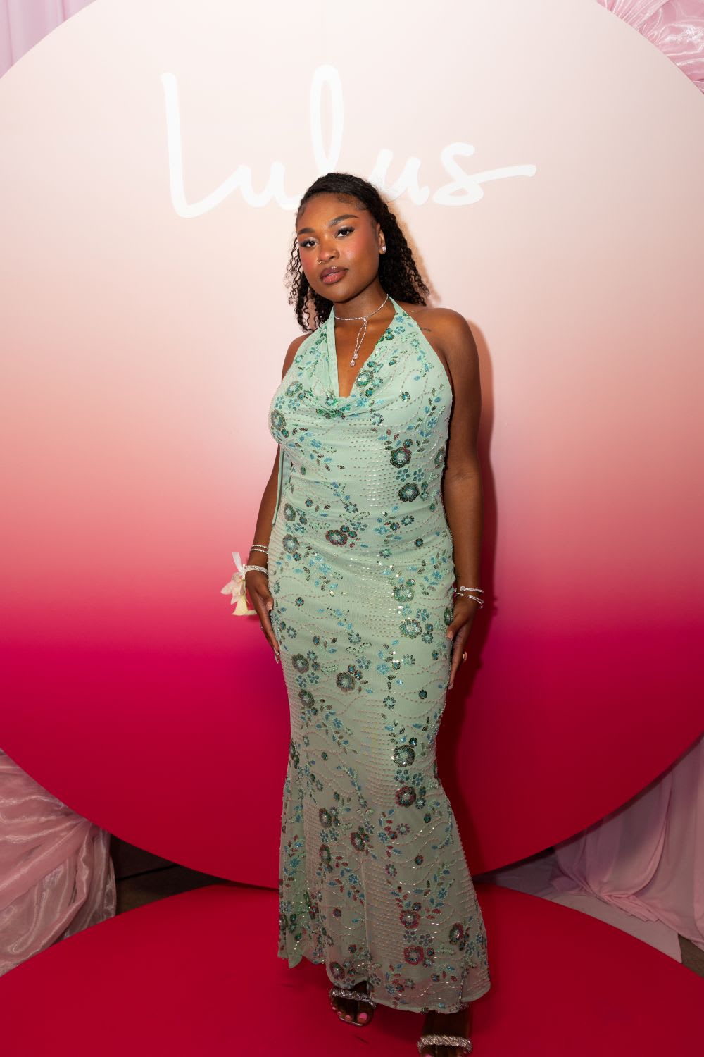 green sequin prom dress