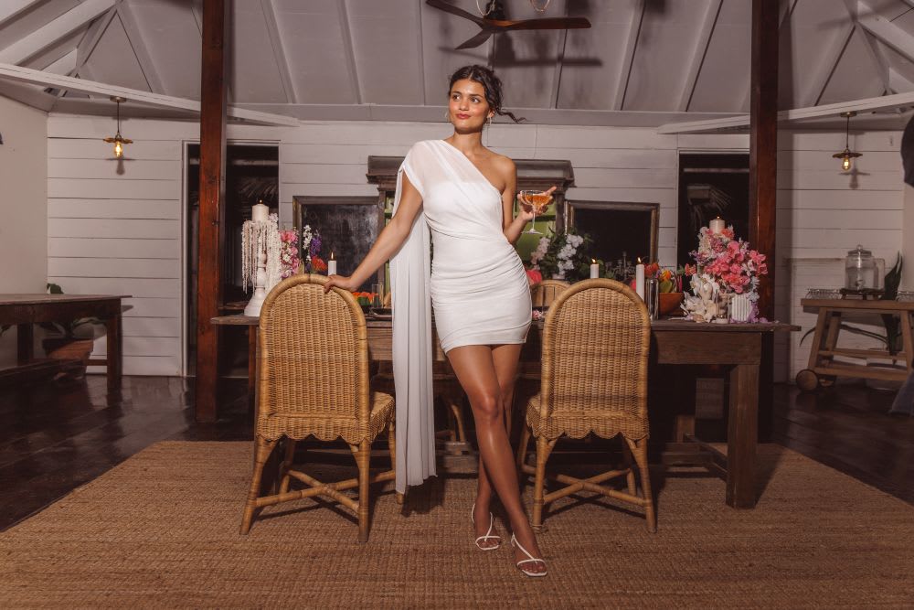 white rehearsal dinner dress