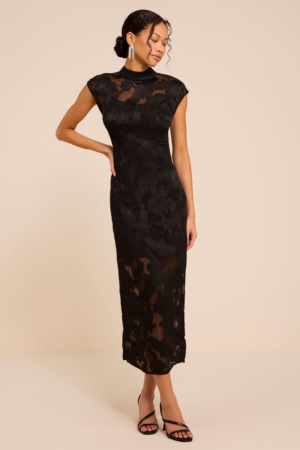 black floral jacquard midi dress
