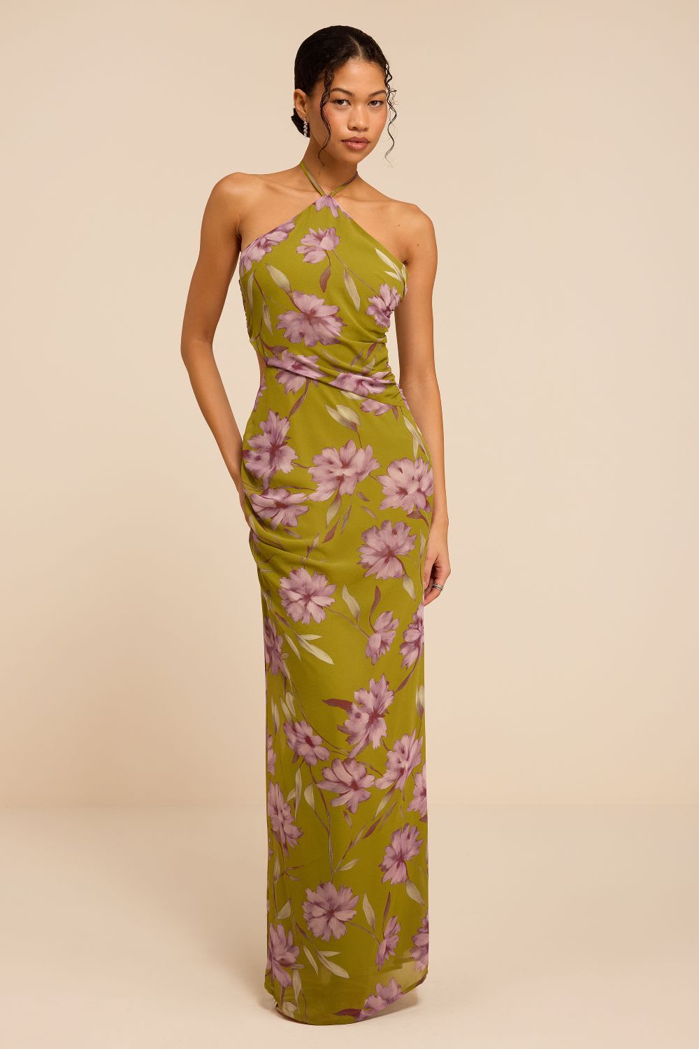 chartruese floral maxi dress