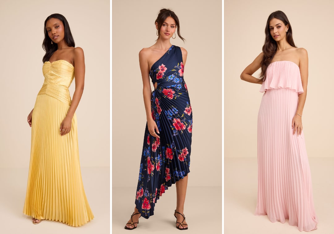 pleated wedding guest dresses