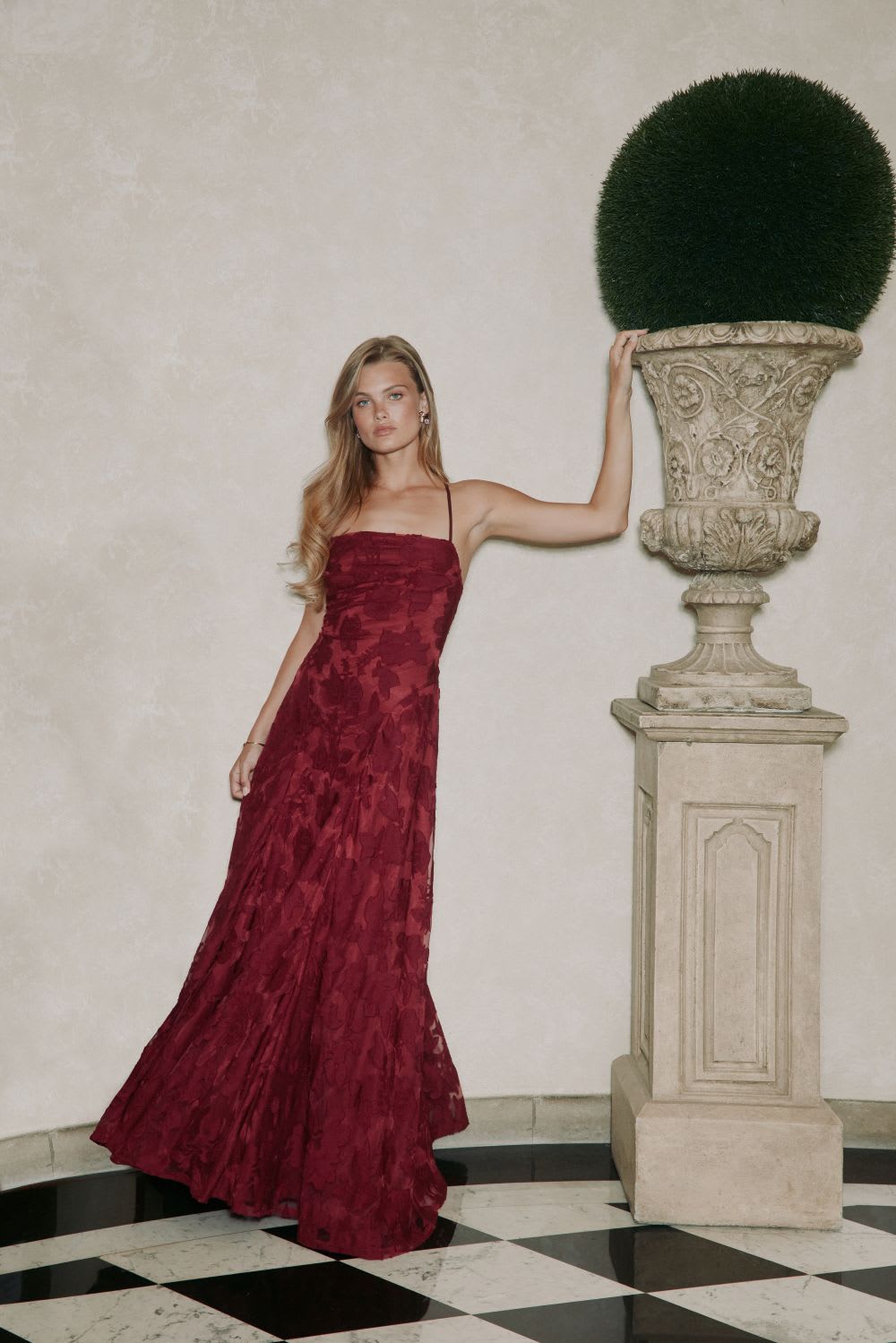 burgundy jacquard bridesmaid dress