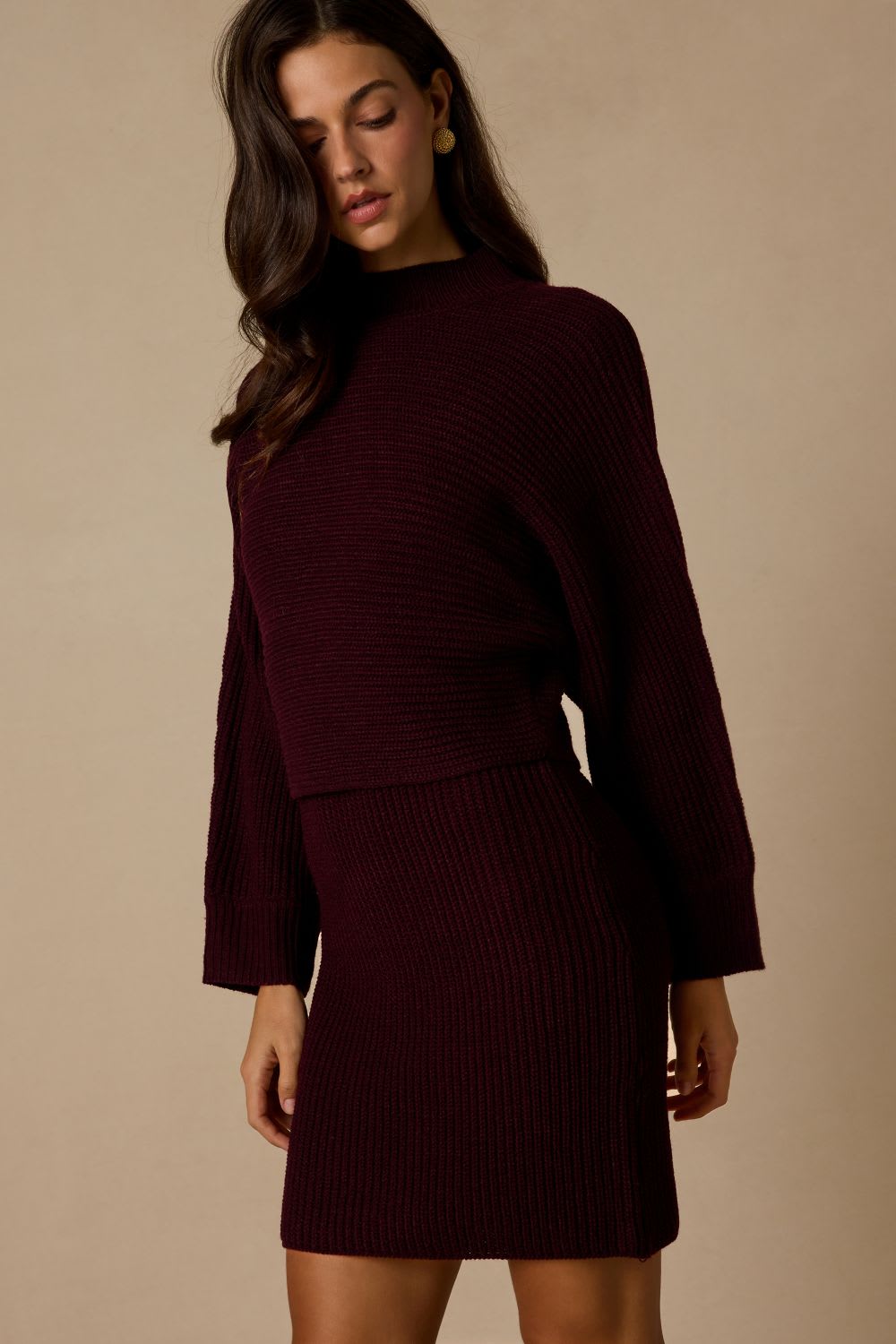 purple long sleeve two piece sweater dress