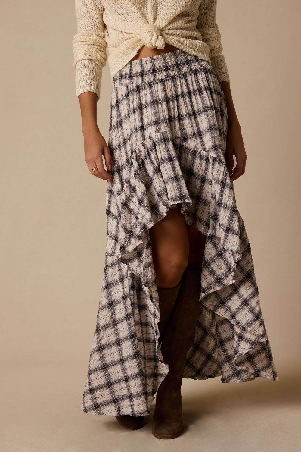 plaid high low skirt