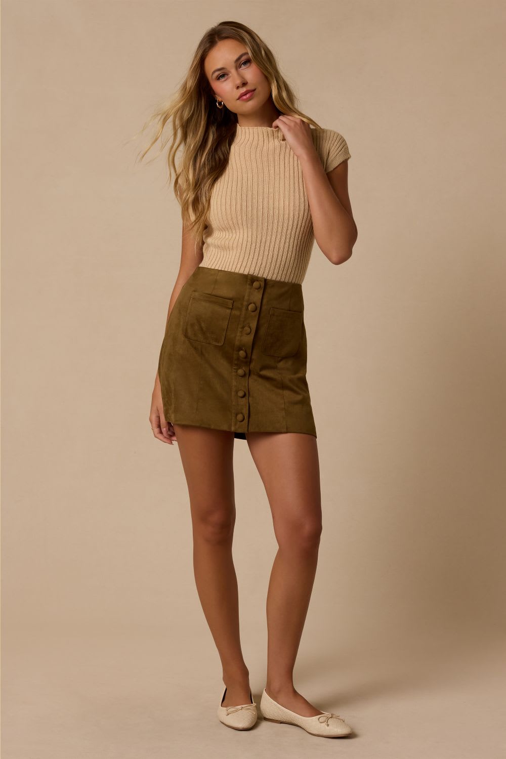 olive green suede skirt
