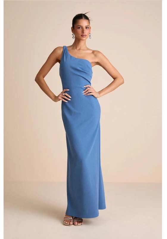 Maevyn Blue Cowl Back Column Maxi Dress
