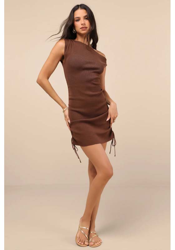 Adalinda Brown Off-the-Shoulder Sweater Mini Dress