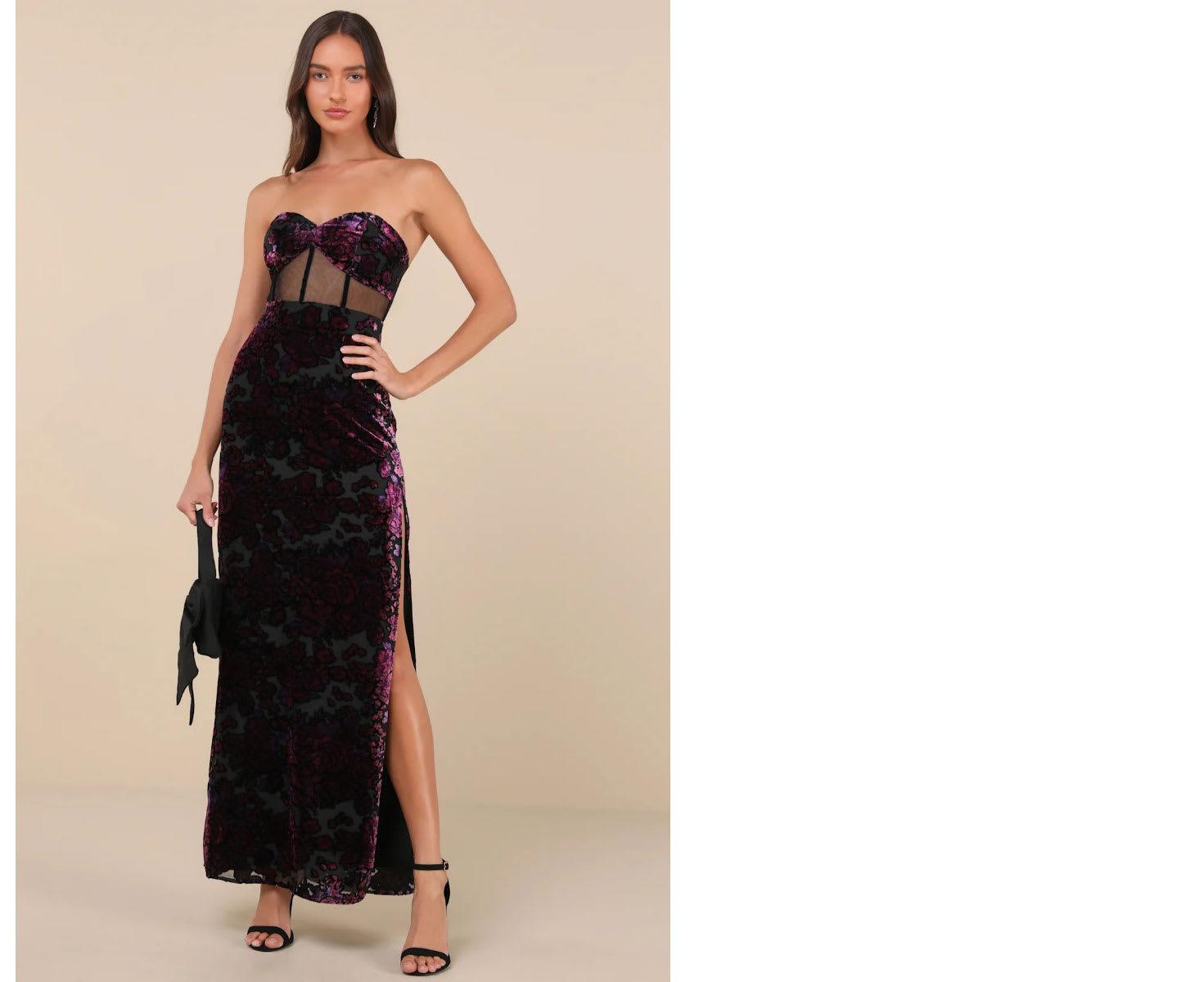 Breathtaking View Black Mesh Burnout Velvet Strapless Maxi Dress