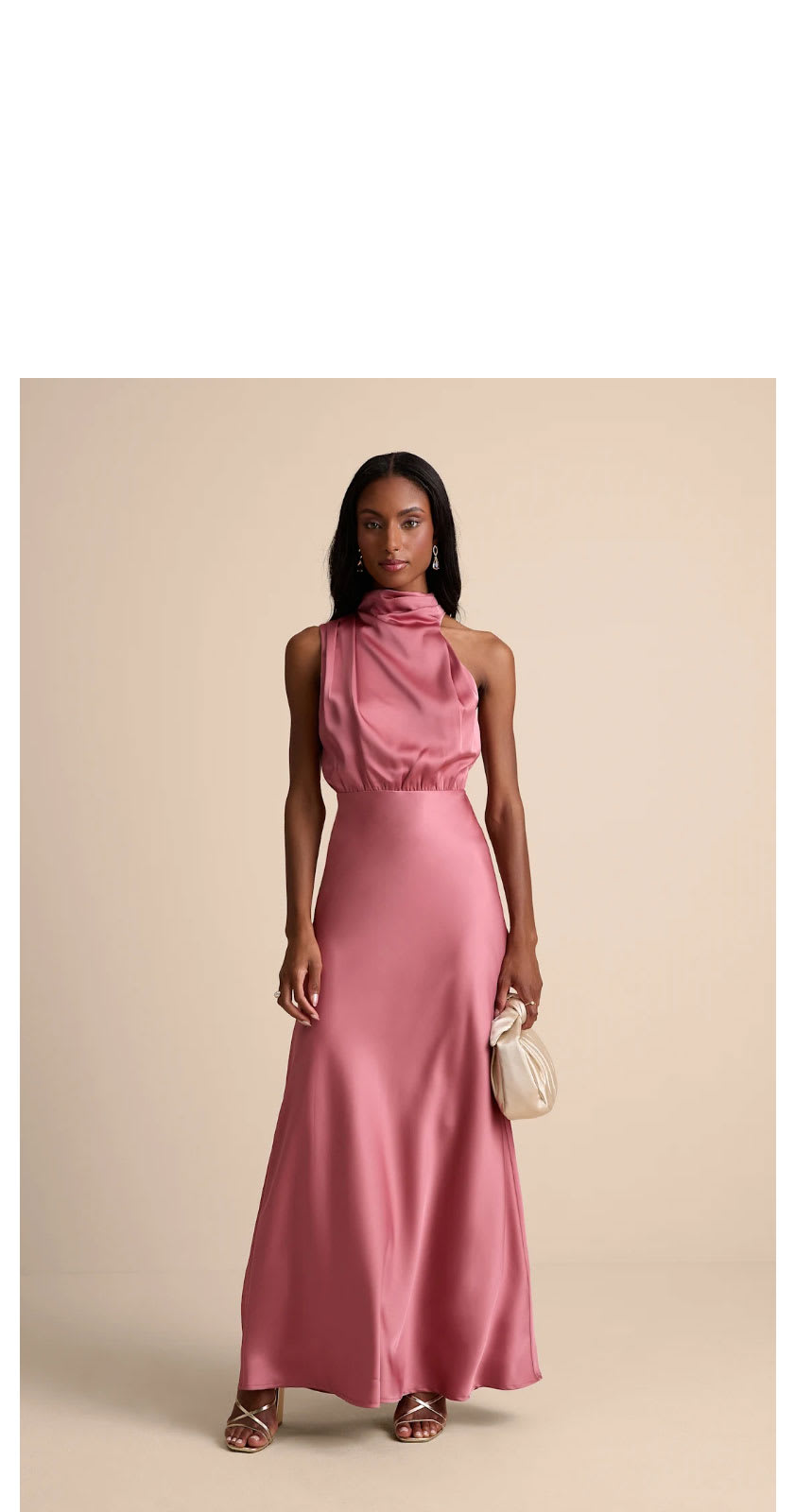Distinctive Charm Rose Pink Satin Asymmetrical Maxi Dress