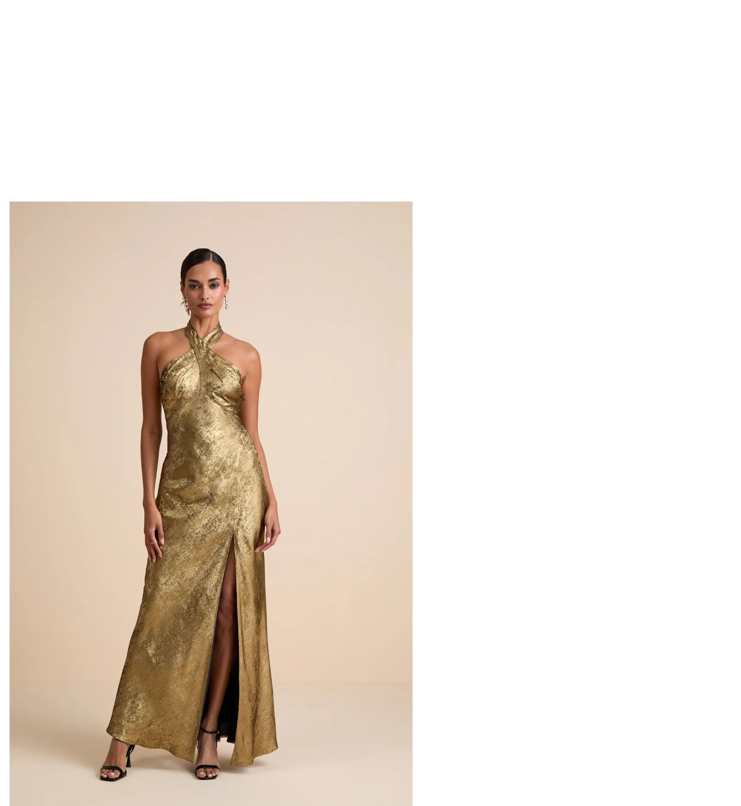 Knoxley Shiny Gold Lurex Cross-Front Halter Maxi Dress