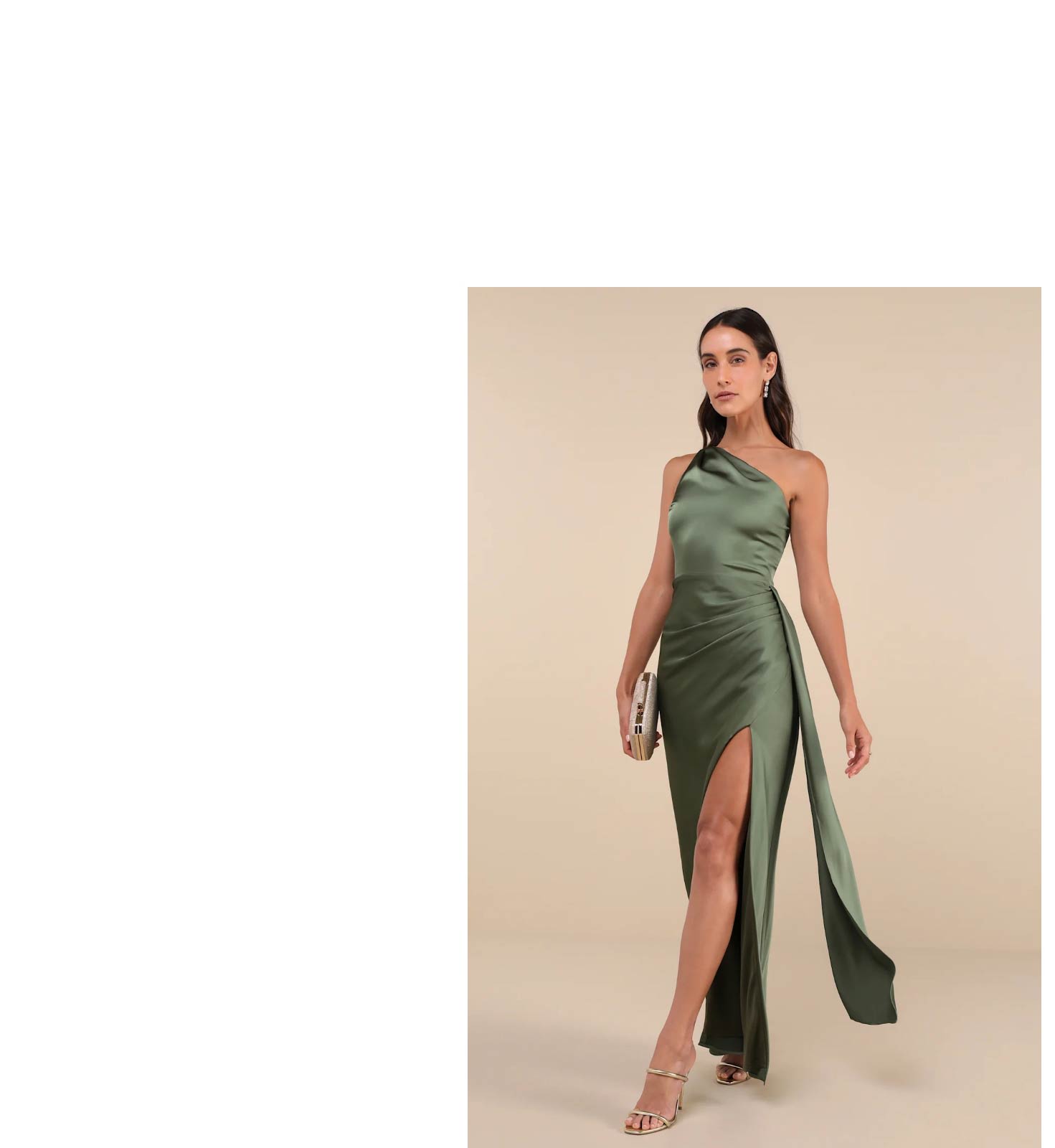 Signature Elegance Olive Green Satin One-Shoulder Maxi Dress