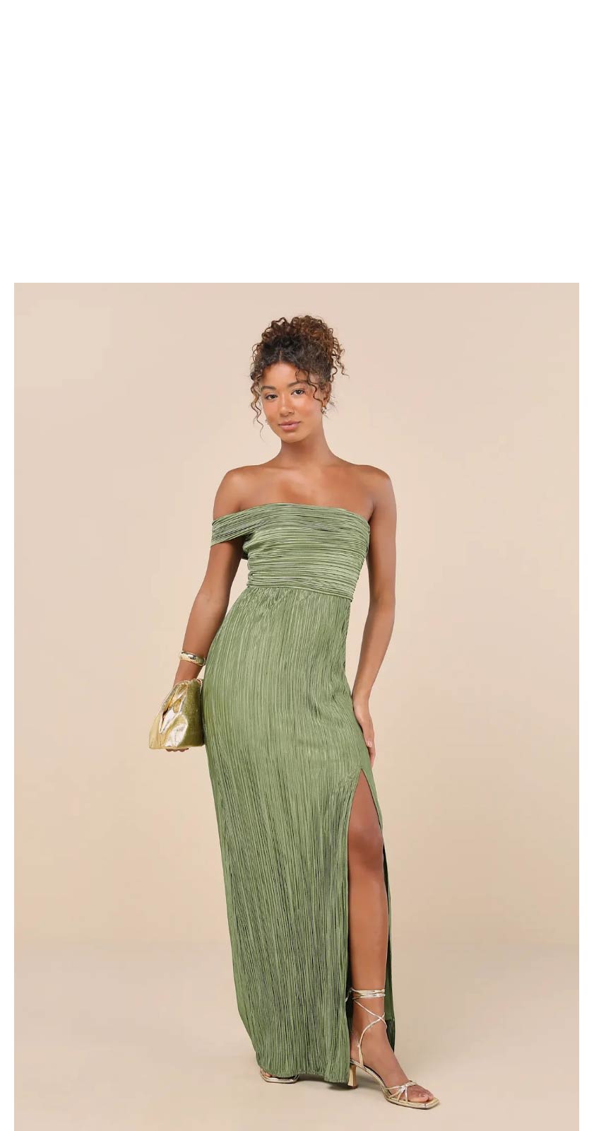 oised Performance Olive Green Plisse One-Shoulder Maxi Dress