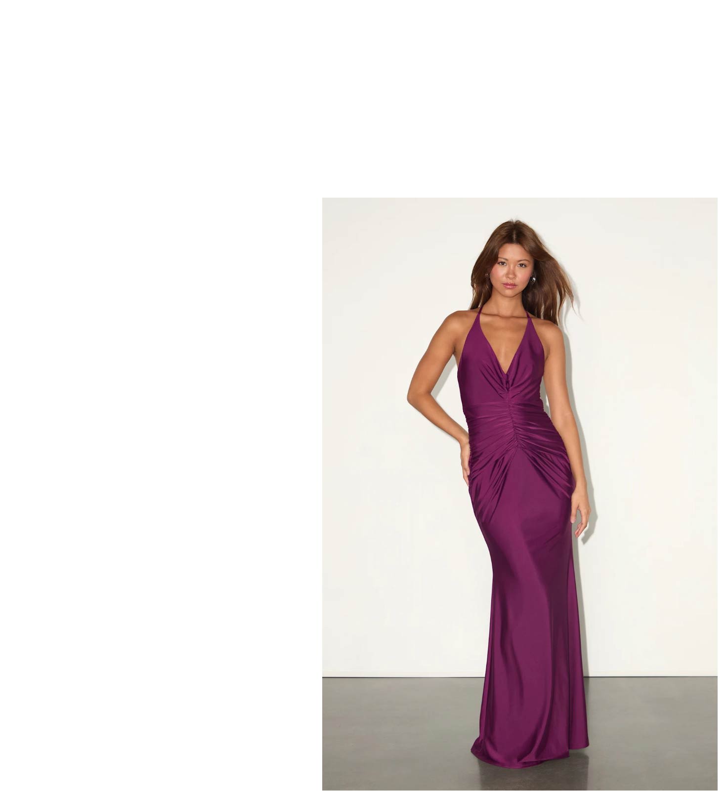 Zaniya Plum Ruched Halter Maxi Dress