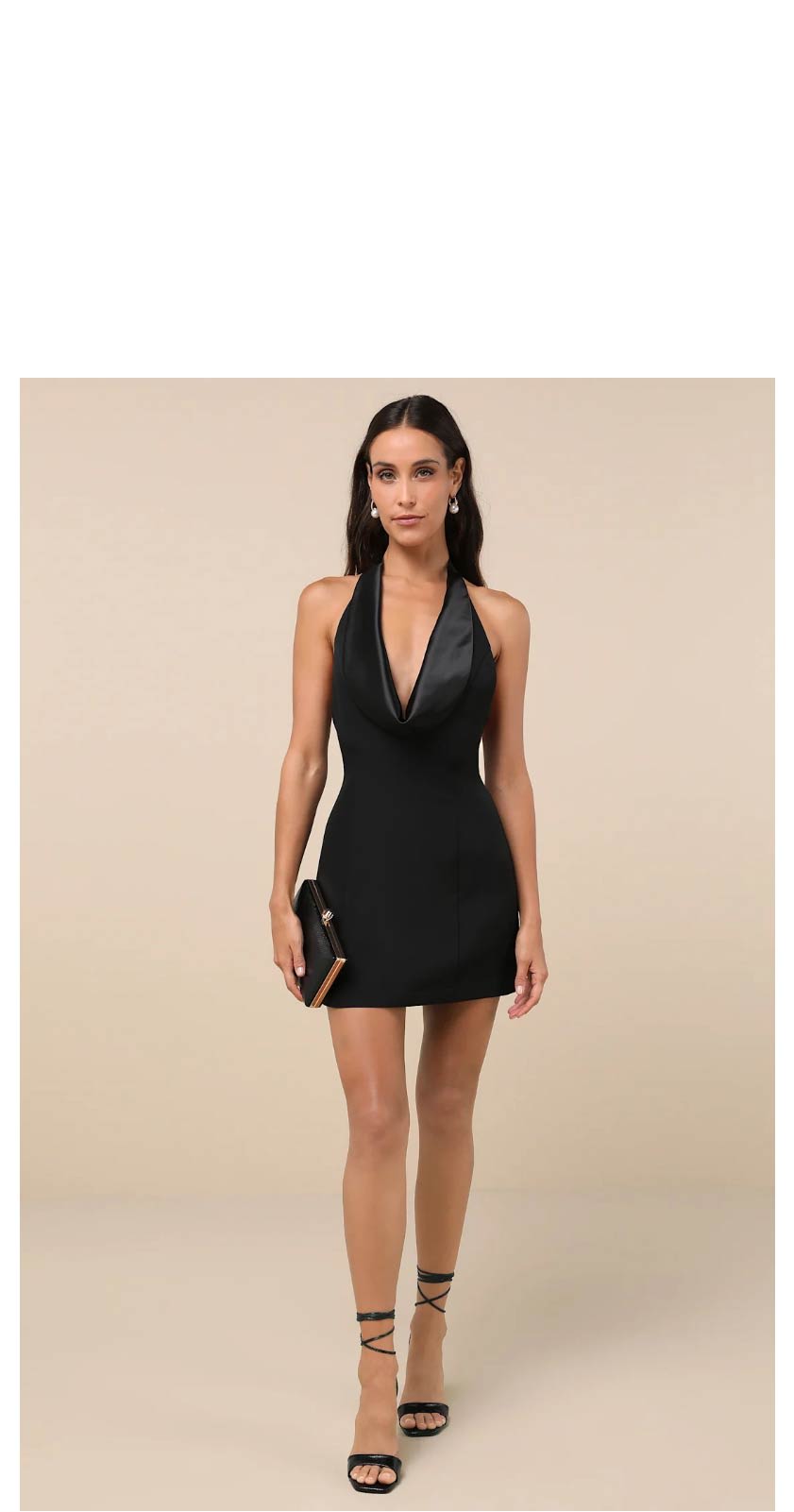 Perfected Finesse Black Cowl Halter A-Line Mini Dress