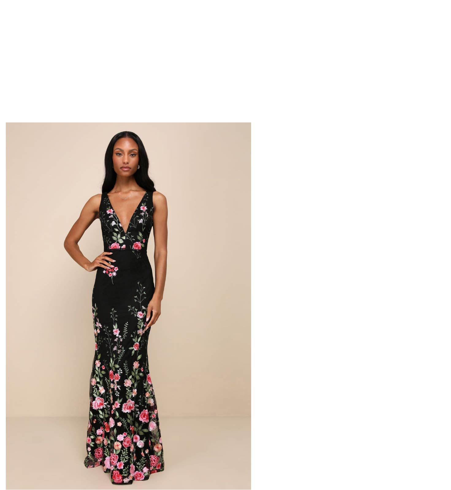 Soiree Blossom Black Floral Embroidered Mermaid Maxi Dress