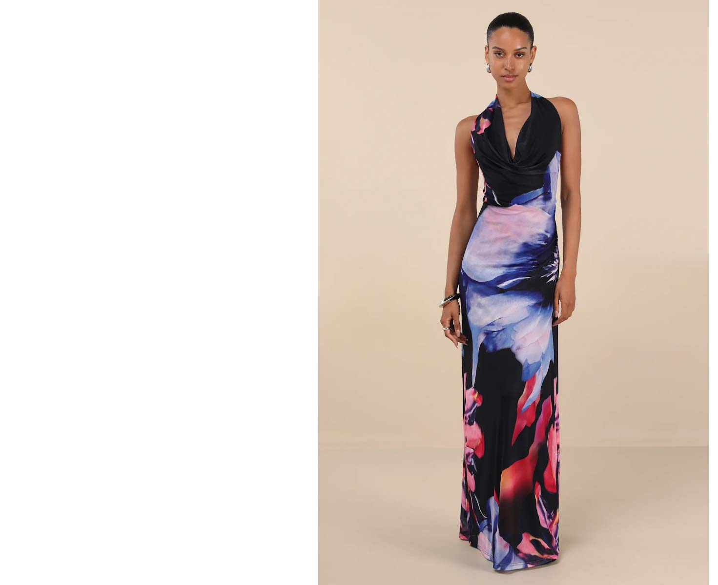 Rania Black Multi Floral Mesh Backless Maxi Dress