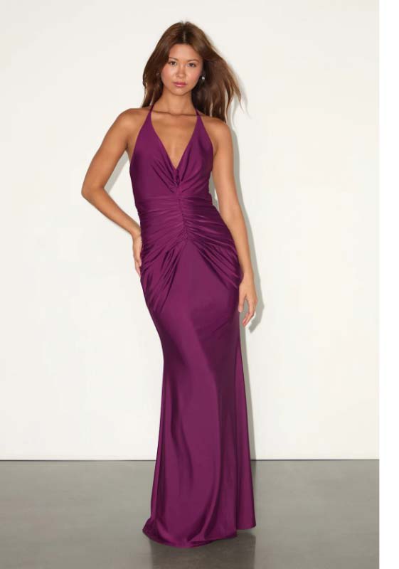Zaniya Plum Ruched Halter Maxi Dress
