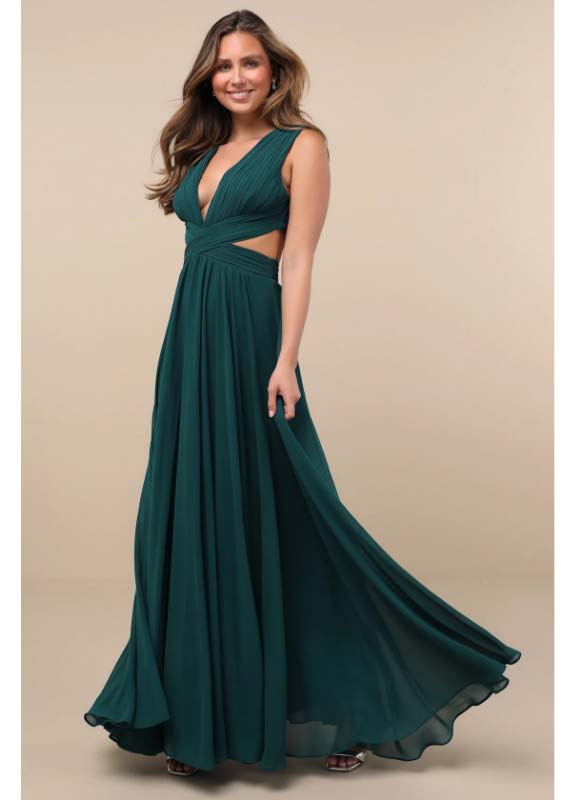 Vivid Imagination Emerald Green Cutout Maxi Dress