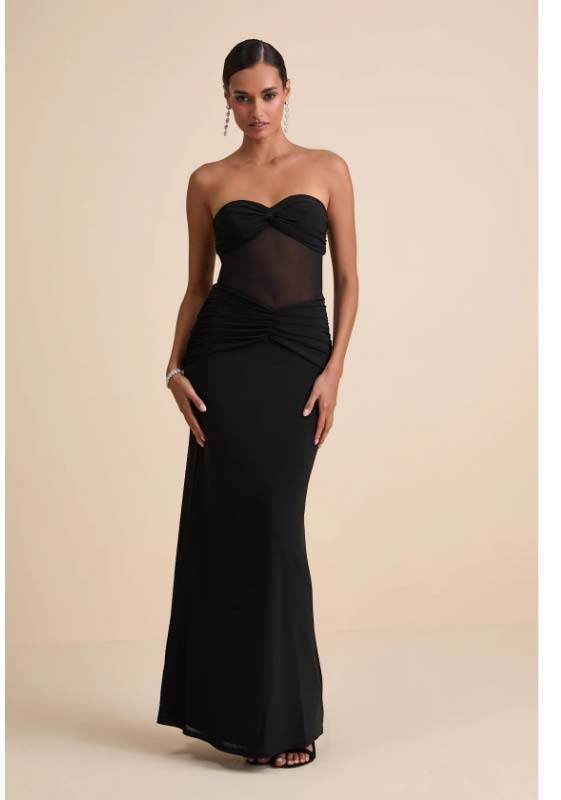 Ursella Black Mesh Strapless Maxi Dress