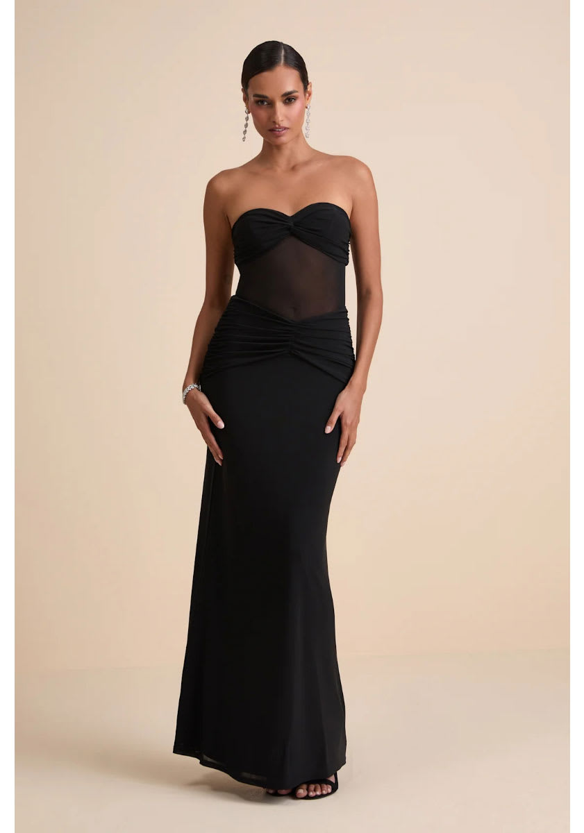 Ursella Black Mesh Strapless Maxi Dress