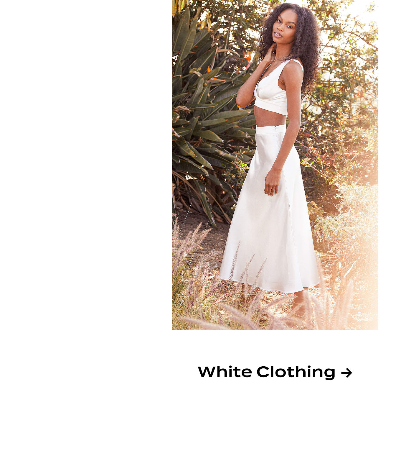 Model wearing white satin two-piece midi dress