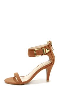 Bamboo Jenna 07 Chestnut and Gold Ankle Strap Heels at Lulus.com!