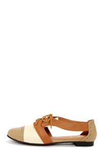 Marty 01 Taupe and Tan Cutout Oxford Flats at Lulus.com!