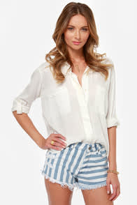 Roxy Smeaton Striped Cutoff Jean Shorts at Lulus.com!