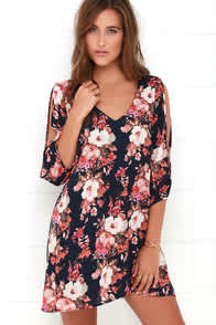 Shifting Dears Navy Blue Floral Print Dress at Lulus.com!
