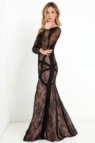 Bariano Right as Reign Beige and Black Lace Maxi Dress at Lulus.com!
