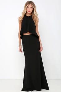 Cool, Calm, and Collected Black Two-Piece Maxi Dress at Lulus.com!