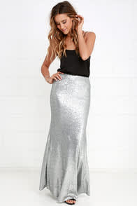 Sea Spray Matte Silver Sequin Maxi Skirt at Lulus.com!