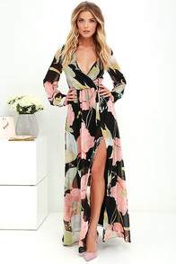 Wondrous Water Lilies Black Floral Print Maxi Dress at Lulus.com!