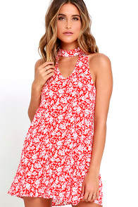 Lean Close Ivory and Red Floral Print Swing Dress at Lulus.com!