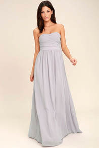 All Afloat Light Grey Strapless Maxi Dress at Lulus.com!