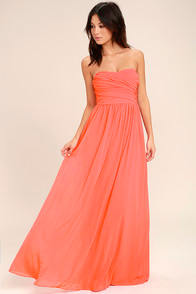All Afloat Coral Pink Strapless Maxi Dress at Lulus.com!