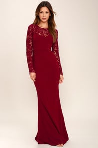 Whenever You Call Wine Red Lace Maxi Dress at Lulus.com!
