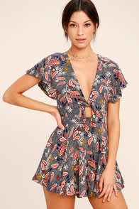 DONDI NAVY BLUE PRINT ROMPER at Lulus.com!