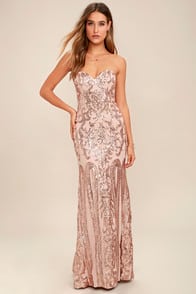 Rebecca Rose Gold Strapless Sequin Maxi Dress at Lulus.com!