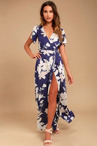 Azalea Regalia Navy Blue Floral Print Wrap Maxi Dress at Lulus.com!