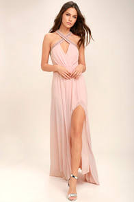 My Love Has Come Along Blush Pink Beaded Maxi Dress at Lulus.com!