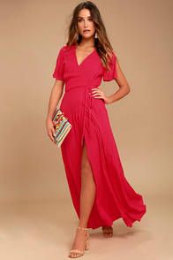 Much Obliged Red Wrap Maxi Dress at Lulus.com!
