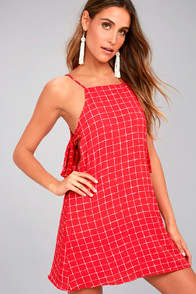 Style Points Red Grid Print Swing Dress at Lulus.com!