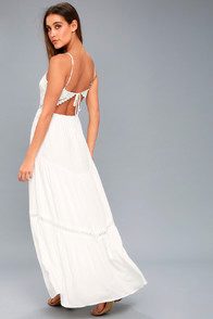 Jamille White Crocheted Lace Backless Maxi Dress at Lulus.com!