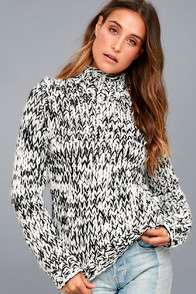 Braxton Black and White Funnel Neck Knit Sweater at Lulus.com!