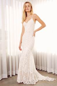 FLYNN WHITE LACE MAXI DRESS at Lulus.com!