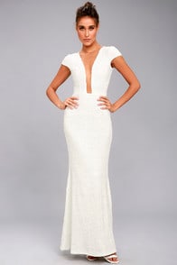DRESS THE POPULATION MICHELLE WHITE SEQUIN MAXI DRESS at Lulus.com!